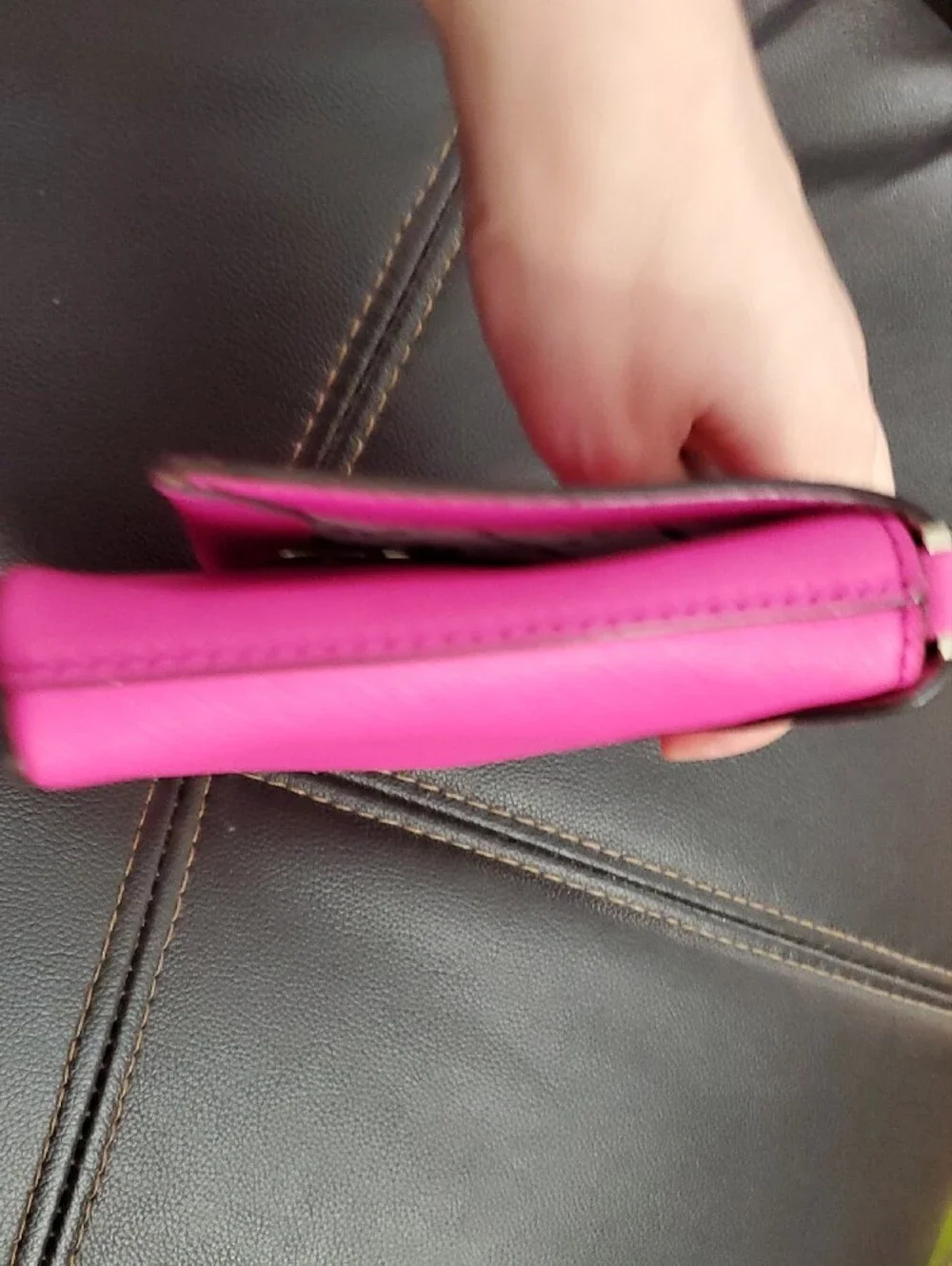 kate spade hot pink leather key & card holder with gold-tone turn lock
